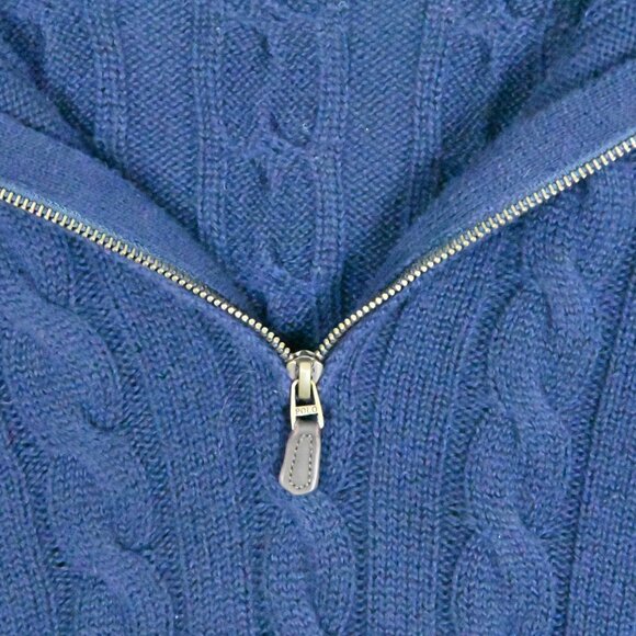 Polo Ralph Lauren Chunky Cable Knit Warm 1/4 Zip Mock Neck Sweater Navy Blue 2XB - Picture 7 of 16